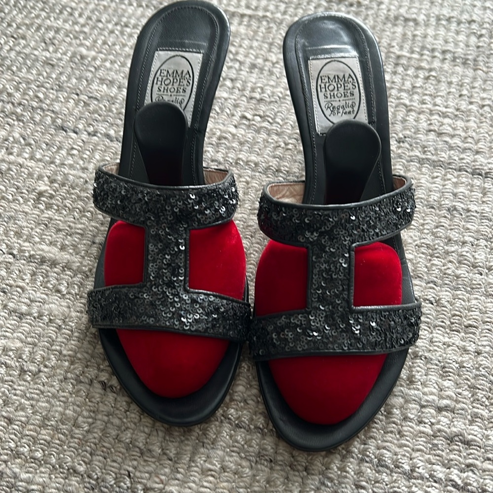 Vintage Emma Hope evening sequence sandals, dark grey size 40 1/2